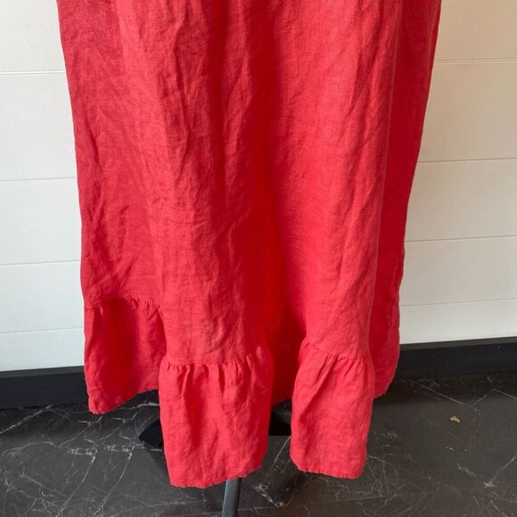 Terzo Millennio Italy Linen Drop Ruffle Women's Red Midi Long Dress Size XS - Picture 3 of 10